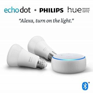 Echo Dot (3rd Gen) – Sandstone with Philips Hue White 2-pack A19 Smart Bulbs