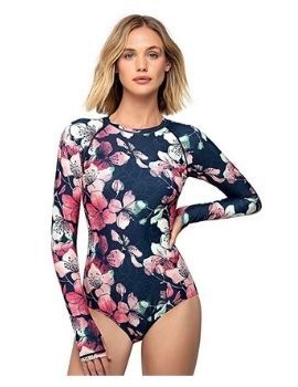 Womens Long Sleeve Rash Guard UV UPF Sun Protection Swimsuit Bathing Suit