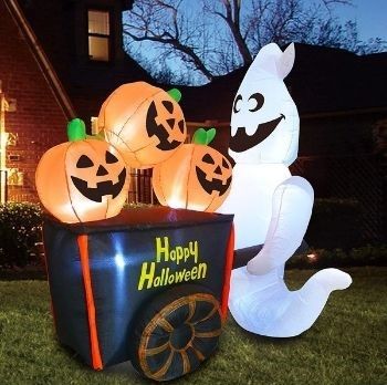 Halloween Inflatable Ghost Pushing Pumpkin Cart Halloween Inflatable Ghost Pushing Pumpkin Cart