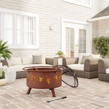 Outdoor Deep Fire Pit-Round Large Steel Bowl with Leaf Cutouts Outdoor Deep Fire Pit-Round Large Steel Bowl with Leaf Cutouts