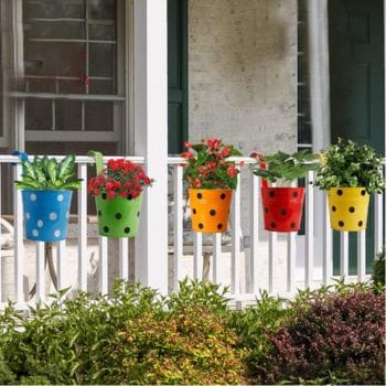 Polka Dotted Flower Pots for Railing, Outdoor Balcony Garden, Fence, Deck Planter Polka Dotted Flower Pots for Railing, Outdoor Balcony Garden